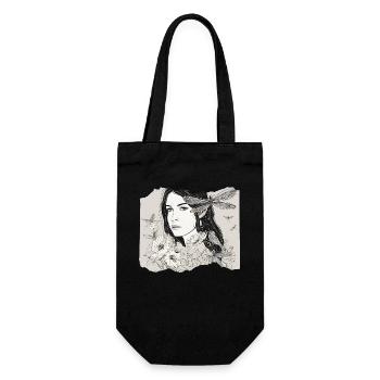 Mädchen mit Libelle im Haar - Geschenkbeutel für Flaschen - Schwarz - Vorne