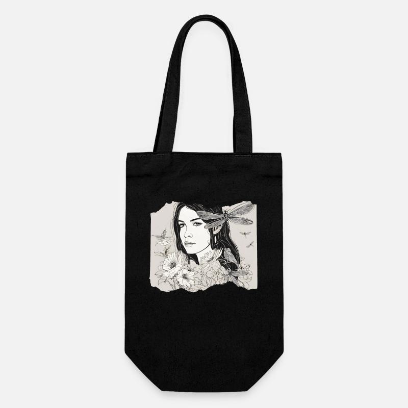 Mädchen mit Libelle im Haar - Geschenkbeutel für Flaschen - Schwarz