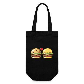 Burger Paar Liebe Herz Valentinstag - Geschenkbeutel für Flaschen - Schwarz - Vorne