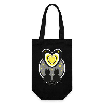 Katzen bei Nacht mit Herz und Sternen. - Geschenkbeutel für Flaschen - Schwarz - Vorne