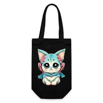 Süße Babykatze mit Blumen - Geschenkbeutel für Flaschen - Schwarz - Vorne