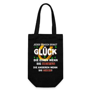 Jeder Mensch bringt Glück - Geschenkbeutel für Flaschen - Schwarz - Vorne