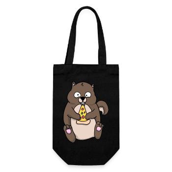 Fat Squirrel Eating Pizza Funny Comic Style - Gift Bag for Bottles - black - Front