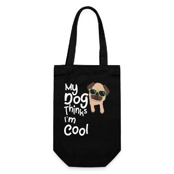 Mein Hund denkt, ich bin cool - Geschenkbeutel für Flaschen - Schwarz - Vorne