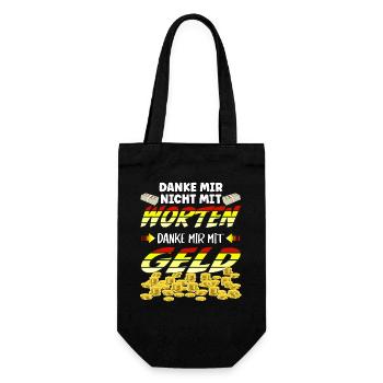 Danke mir nicht mit Worten, danke mir mit Geld - Geschenkbeutel für Flaschen - Schwarz - Vorne