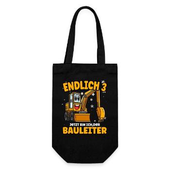 Endlich 3 - jetzt bin ich der Bauleiter - Geschenkbeutel für Flaschen - Schwarz - Vorne