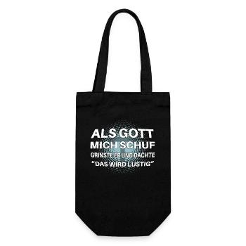 Als Gott mich schuf lustiger Spruch - Geschenkbeutel für Flaschen - Schwarz - Vorne