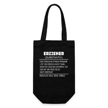 Wörterbuch Erklärung ERZIEHER Held, Genie, Vorbild - Geschenkbeutel für Flaschen - Schwarz - Vorne