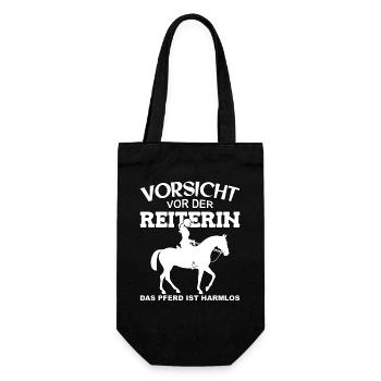 Vorsicht vor der Reiterin, das Pferd ist harmlos - Geschenkbeutel für Flaschen - Schwarz - Vorne