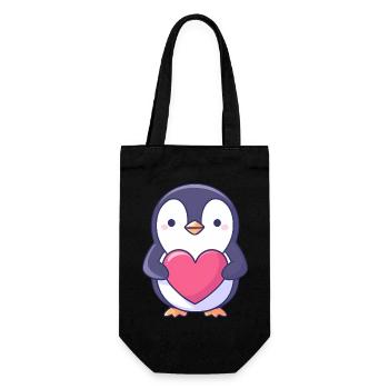 Penguin Holding a Red Heart - Adorable cartoon - Gift Bag for Bottles - black - Front