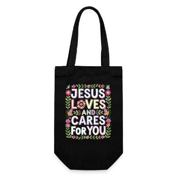 Jesus loves and cares for you - Geschenkbeutel für Flaschen - Schwarz - Vorne