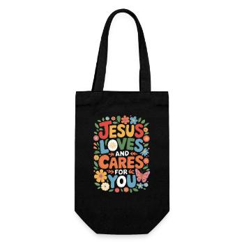 Jesus loves and cares for you - Geschenkbeutel für Flaschen - Schwarz - Vorne