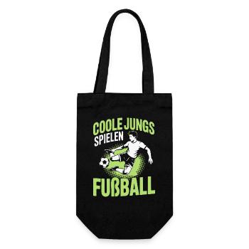 Coole Jungs spielen Fußball – Dynamisches Design - Geschenkbeutel für Flaschen - Schwarz - Vorne