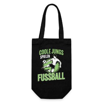 Coole Jungs spielen Fußball – Dynamisches Design - Geschenkbeutel für Flaschen - Schwarz - Vorne
