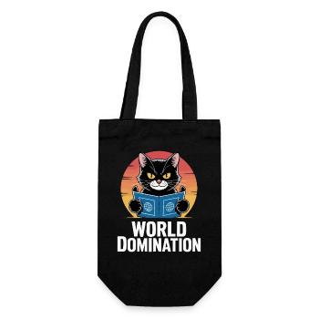 Weltherrschaft – Katze mit großen Plänen - Geschenkbeutel für Flaschen - Schwarz - Vorne
