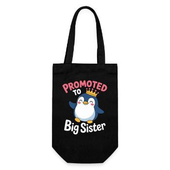 Zur großen Schwester befördert – Pinguin Design - Geschenkbeutel für Flaschen - Schwarz - Vorne