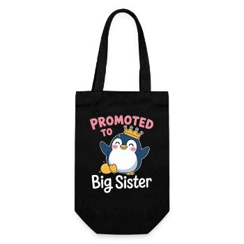 Zur großen Schwester befördert – Pinguin Design - Geschenkbeutel für Flaschen - Schwarz - Vorne