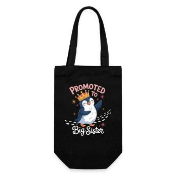 Zur großen Schwester befördert – Pinguin Design - Geschenkbeutel für Flaschen - Schwarz - Vorne