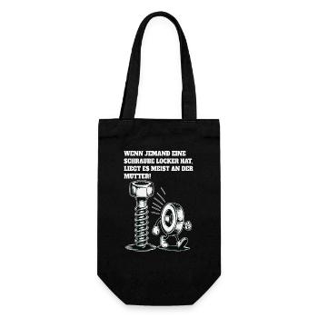 Wenn jemand eine Schraube locker hat Mutter Spruch - Geschenkbeutel für Flaschen - Schwarz - Vorne