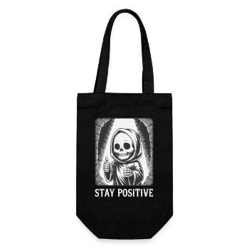 Stay Positive – Grim Reaper Skeleton Design Humor - Gift Bag for Bottles - black - Front