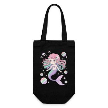 Süße Kawaii Meerjungfrau – Pastell Design - Geschenkbeutel für Flaschen - Schwarz - Vorne