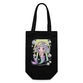Süße Kawaii Meerjungfrau – Pastell Design - Geschenkbeutel für Flaschen - Schwarz - Vorne