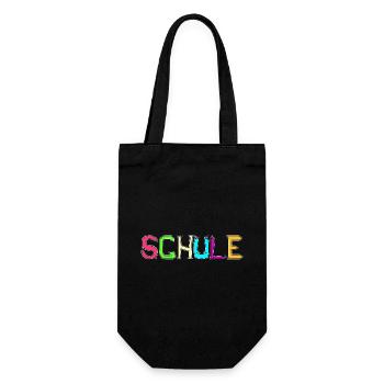 Schule Schriftzug bunt - Schule oder Freilerner - Geschenkbeutel für Flaschen - Schwarz - Vorne