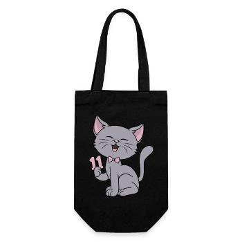11 Jahre alt Mädchen lustige Katze 11. Geburtstag - Geschenkbeutel für Flaschen - Schwarz - Vorne