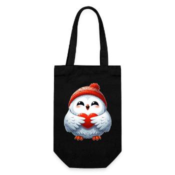 Schneeeule Herz Liebe Valentinstag Design - Geschenkbeutel für Flaschen - Schwarz - Vorne