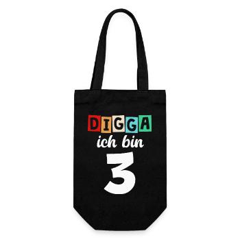 Digga Ich Bin 3 Jahre 3. Geburtstag - Geschenkbeutel für Flaschen - Schwarz - Vorne