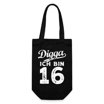 Digga Ich Bin 16 Jahre 16. Geburtstag - Geschenkbeutel für Flaschen - Schwarz - Vorne