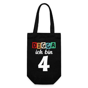 Digga Ich Bin 4 Jahre 4. Geburtstag - Geschenkbeutel für Flaschen - Schwarz - Vorne