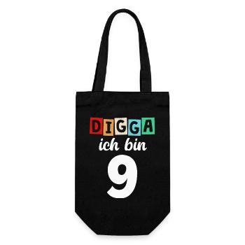 Digga Ich Bin 9 Jahre 9. Geburtstag - Geschenkbeutel für Flaschen - Schwarz - Vorne