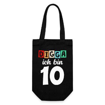 Digga Ich Bin 10 Jahre 10. Geburtstag - Geschenkbeutel für Flaschen - Schwarz - Vorne