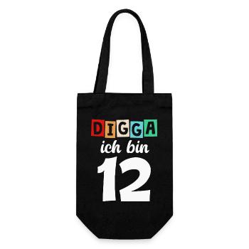 Digga Ich Bin 12 Jahre 12. Geburtstag - Geschenkbeutel für Flaschen - Schwarz - Vorne