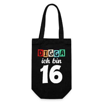 Digga Ich Bin 16 Jahre 16. Geburtstag - Geschenkbeutel für Flaschen - Schwarz - Vorne