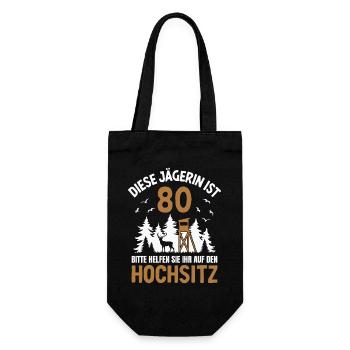 80. Geburtstag Jägerin 80 Jahre Jagd Hochsitz - Geschenkbeutel für Flaschen - Schwarz - Vorne