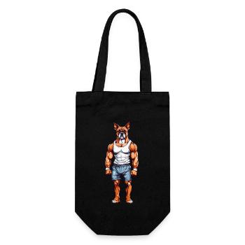 Boxer Bodybuilder Lustiges Hundepapa Motiv - Geschenkbeutel für Flaschen - Schwarz - Vorne