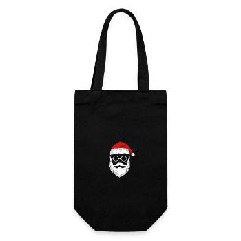 Weihnachtsmann Gesicht Mit Brille - Geschenkbeutel für Flaschen - Schwarz - Vorne
