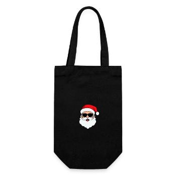 Weihnachtsmann Gesicht Mit Brille - Geschenkbeutel für Flaschen - Schwarz - Vorne