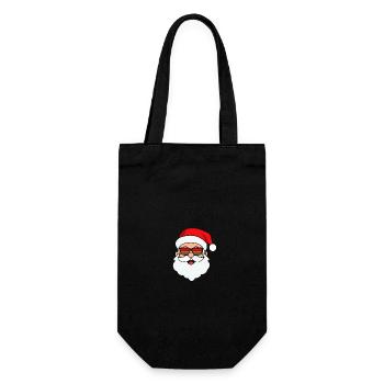 Weihnachtsmann Gesicht Mit Brille - Geschenkbeutel für Flaschen - Schwarz - Vorne