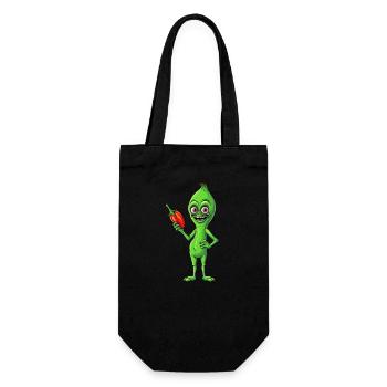 Green Alien Meets Paprika: A Whimsical Fusion - Gift Bag for Bottles - black - Front