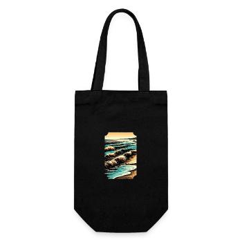 Rythme serein du bord de mer : Illustration graphique de vague - Sac à bouteille - noir - Devant
