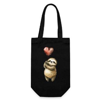 Faultier Herz Aquarell - Geschenkbeutel für Flaschen - Schwarz - Vorne