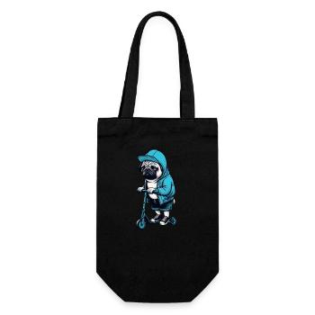 Lustiger Mops auf Roller Comic Cartoon Cool Hund - Geschenkbeutel für Flaschen - Schwarz - Vorne