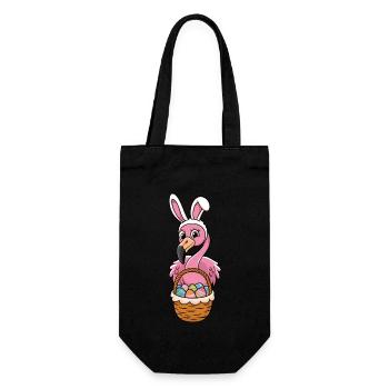 Joli flamant rose de Pâques avec panier de Pâques - Sac à bouteille - noir - Devant