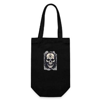 Grässliches Grinsen gruselige dunkle Halloween-Totenkopf-Kunst - Geschenkbeutel für Flaschen - Schwarz - Vorne