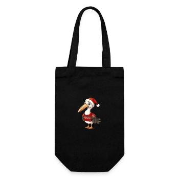 Pelikan Vogel Weihnachten Comic - Geschenkbeutel für Flaschen - Schwarz - Vorne