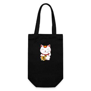 Maneki Neko Japan Glücksbringer - Geschenkbeutel für Flaschen - Schwarz - Vorne