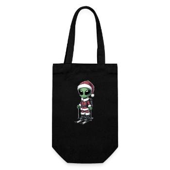 Alien Skifahrer Santa Claus Winterspaß - Geschenkbeutel für Flaschen - Schwarz - Vorne
